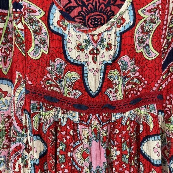 Altard State Bohemian Dress Red Paisley Embroidered Mini Swing Trapeze Size S - Picture 7 of 9